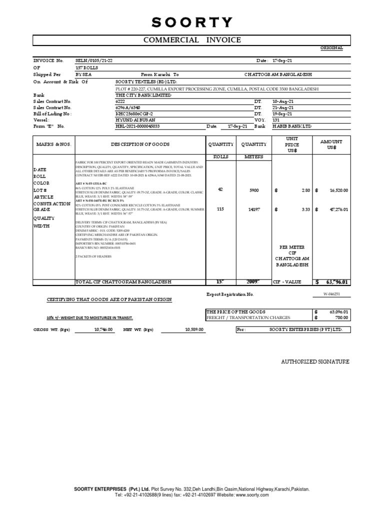 Bank Invoice 0105 REVISED | PDF | Trade | Textiles
