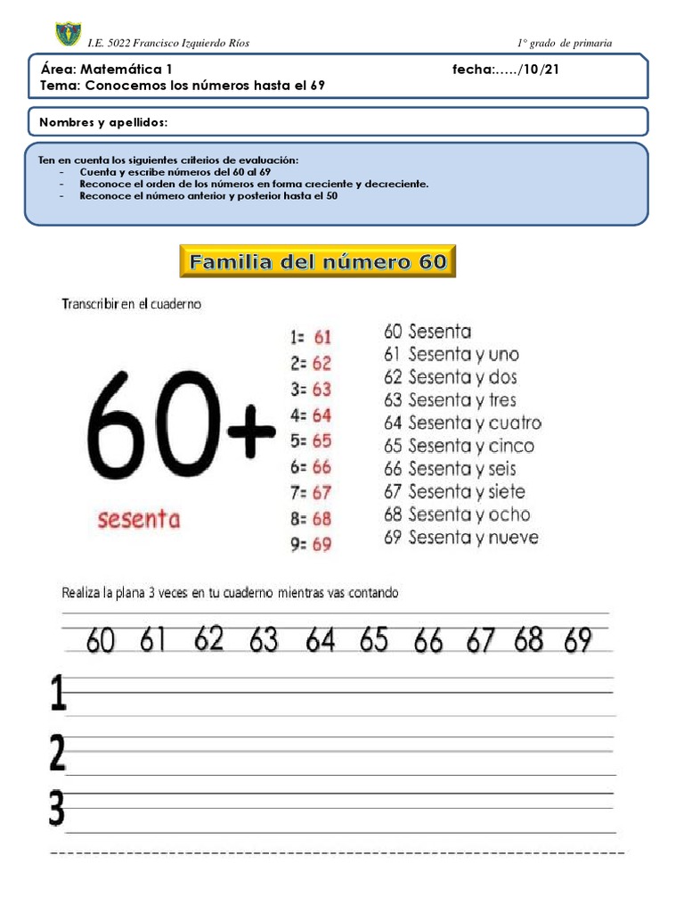 Actividades de Números del 60 al 69 | PDF | Juegos y actividades