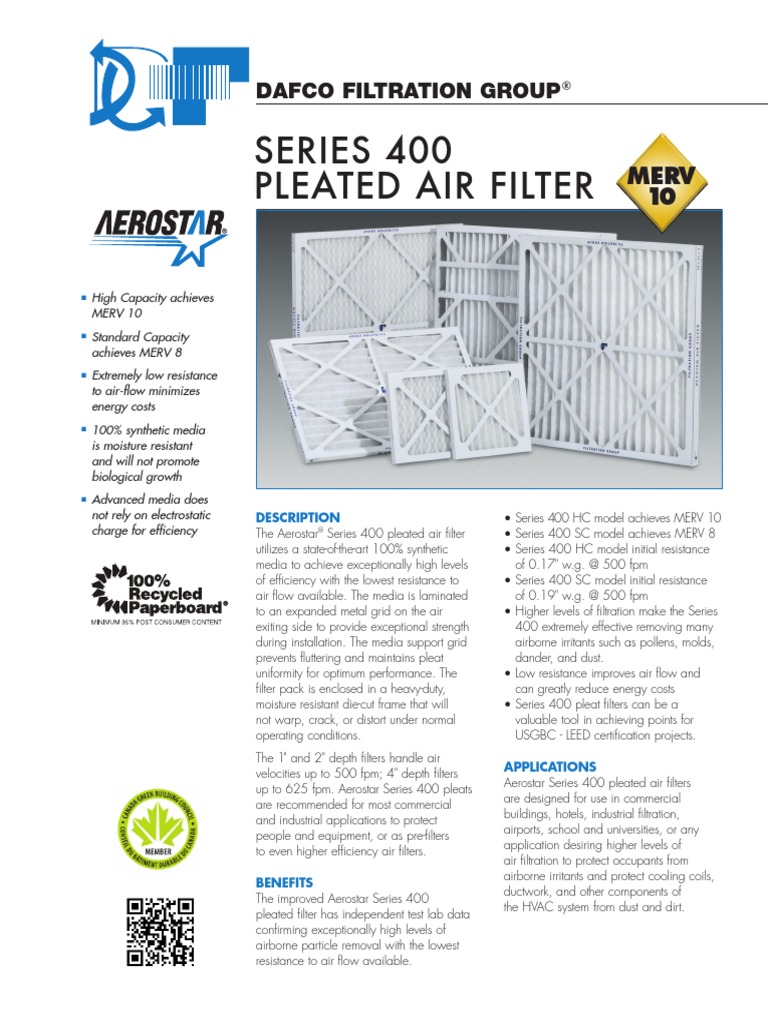 Series 400 Pleated Air Filter Dafco Filtration Group PDF