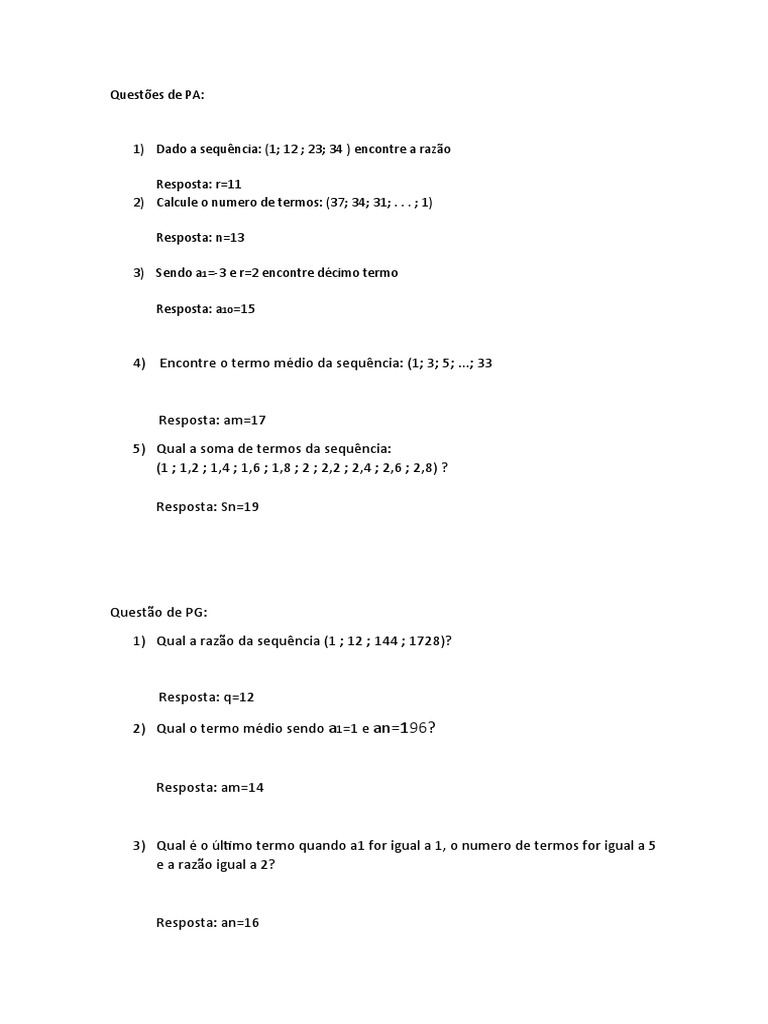 Questões de PA e PG | PDF