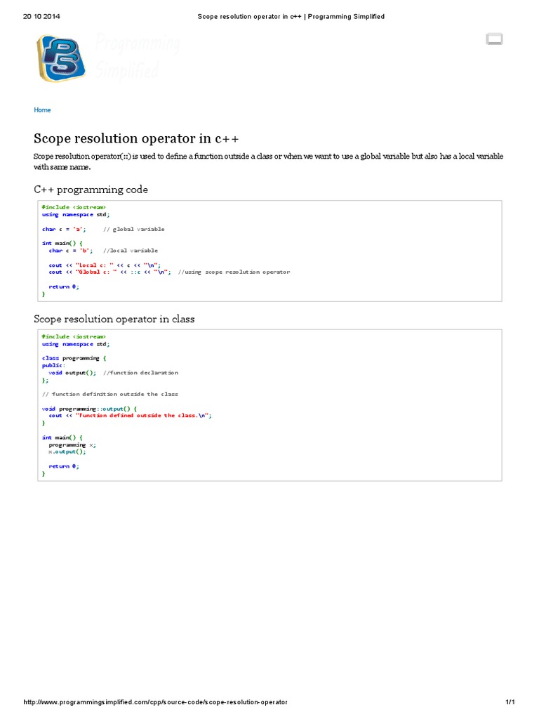 Scope Resolution Operator in C++ | PDF