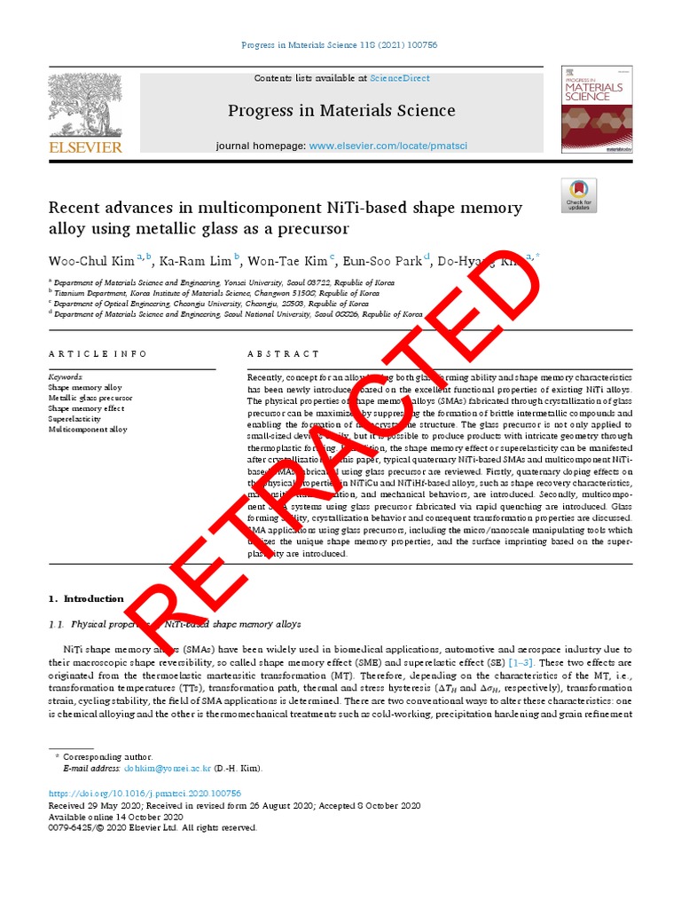 Retracted: Progress in Materials Science | PDF | Shape Memory Alloy ...