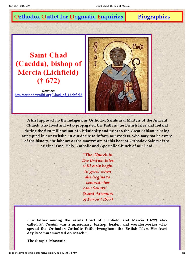 Saint Chad, of Mercia PDF Christian Denominational Families