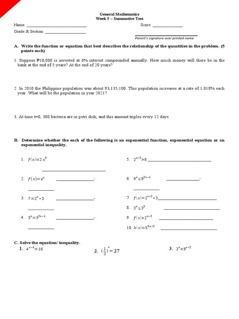 Week 5 General Mathematics Test | PDF