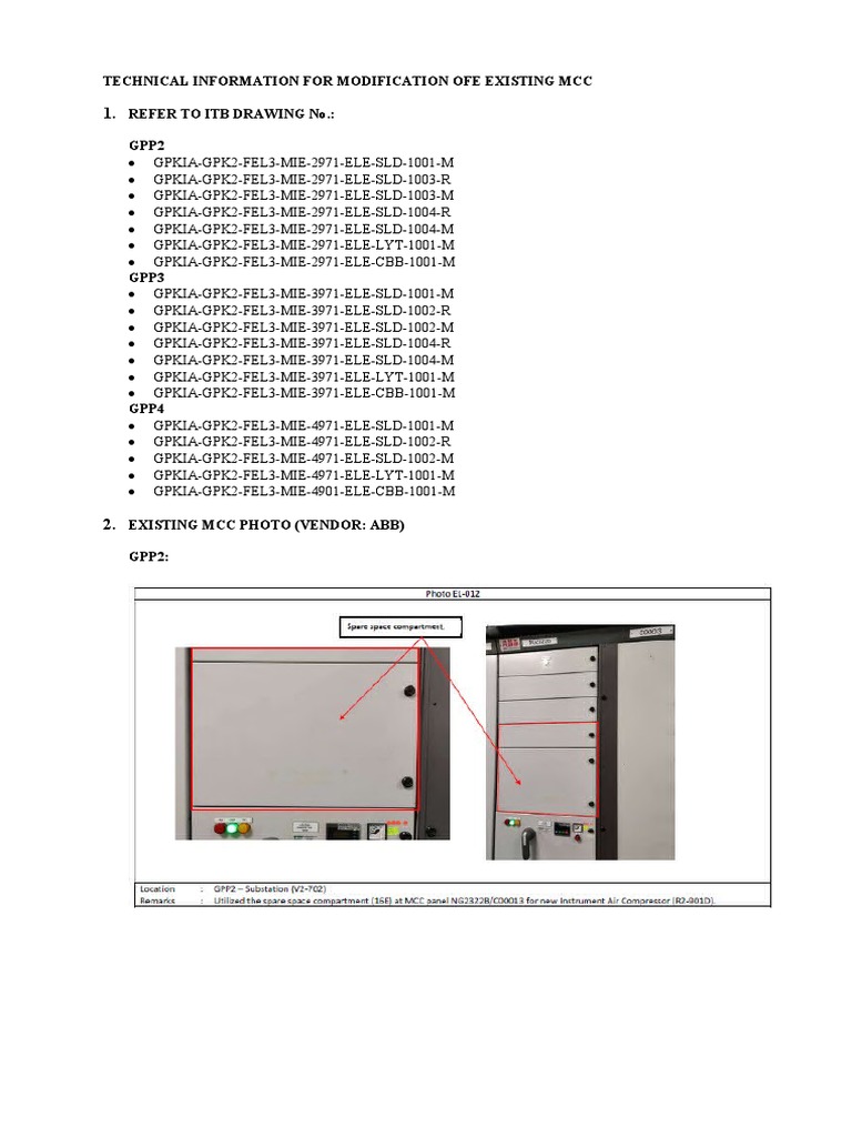 Technical Information For Modification Off Existing MCC | PDF ...