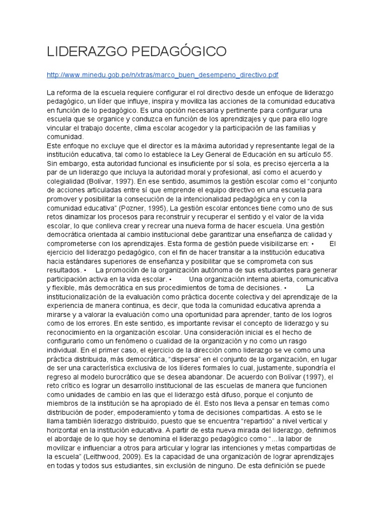 Liderazgo Pedagógico en la Educación | PDF | Liderazgo | Maestros