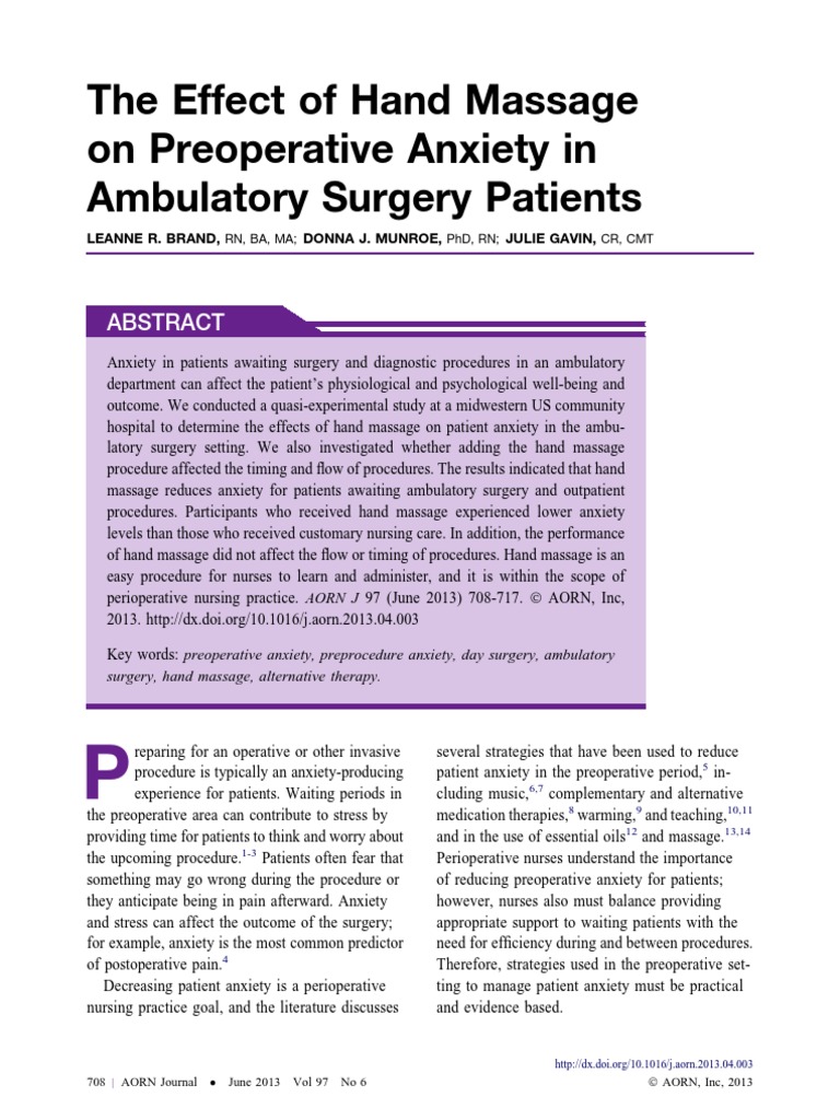 The Effect of Hand Massage On Preoperative Anxiety in Ambulatory ...