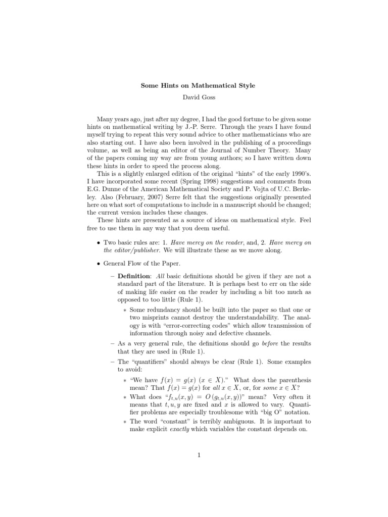 Some Hints On Mathematical Style | PDF | Theorem | Question