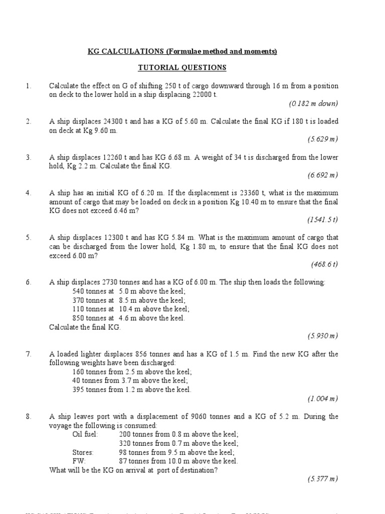 KG Calculations PDF Tonne Ships