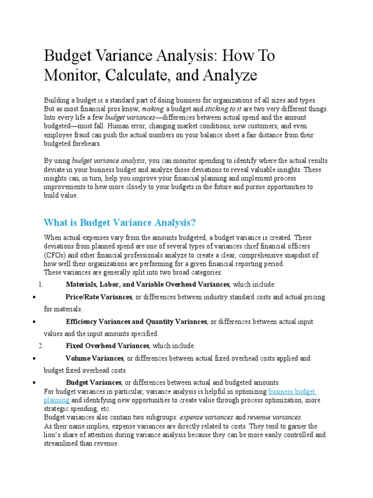 Budget Variance Analysis: How To Monitor, Calculate, and Analyze | PDF |  Budget | Variance, image size:768x1024