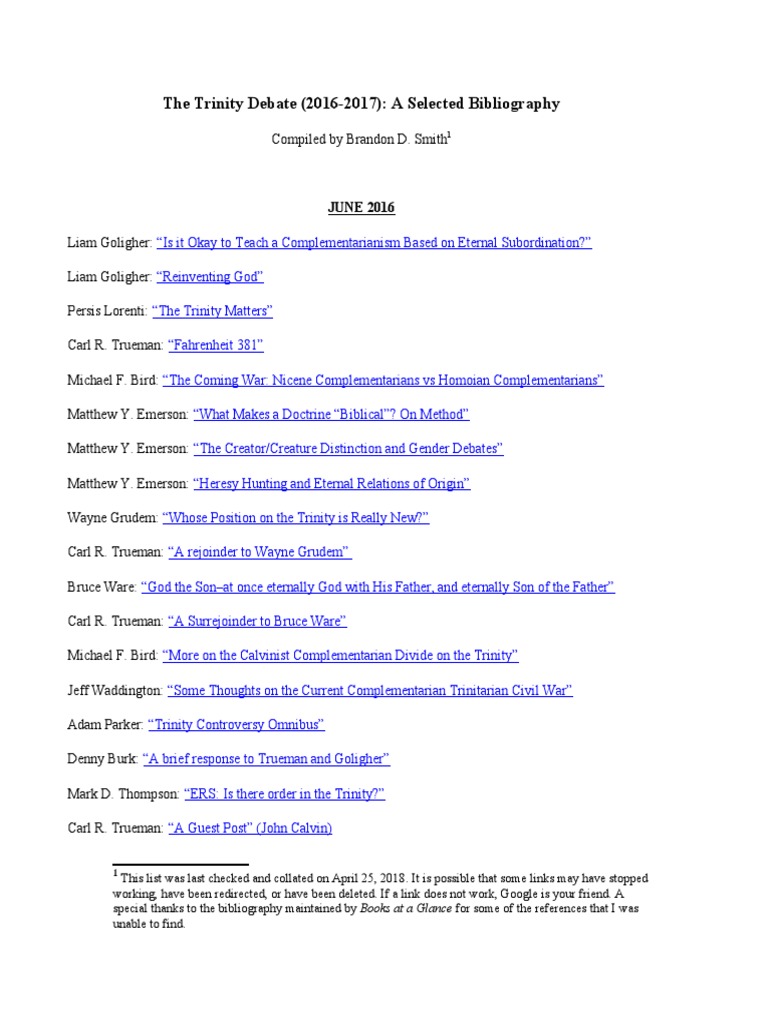 The Trinity Debate 2016 2017 A Selected Pdf Trinity Christian