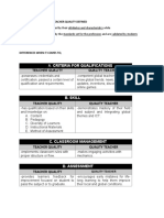 A. Criteria For Qualifications: Teacher Quality Quality Teacher