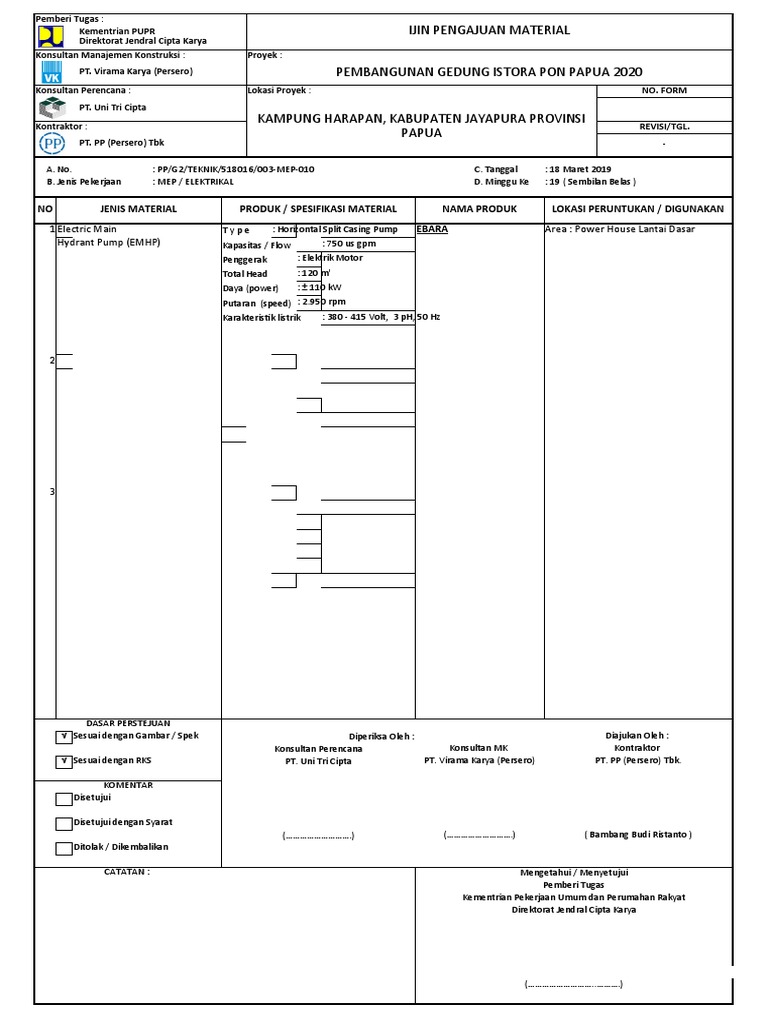Formulir Persetujuan Material Proyek | PDF