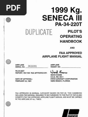Pa34 Seneca 3 Manual | PDF