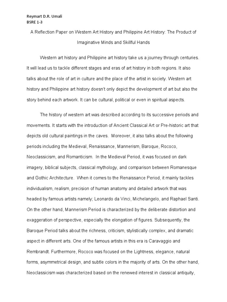 A Reflection Paper On Western Art History and Philippine Art History by