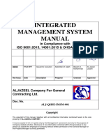 Integrated Management System Manual in Compliance With Iso 9001-2015- 14001-2015 - Ohsas 18001-2007