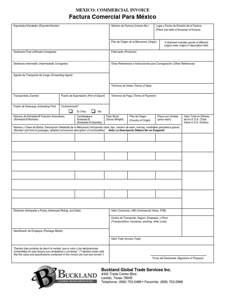 Factura Comercial para México: Mexico: Commercial Invoice | PDF ...