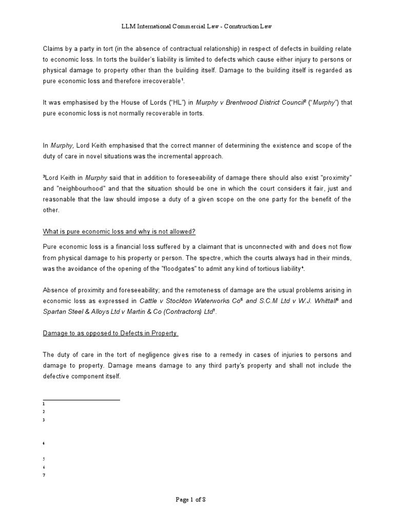 Economic Loss in Construction Law | PDF | Tort | Negligence