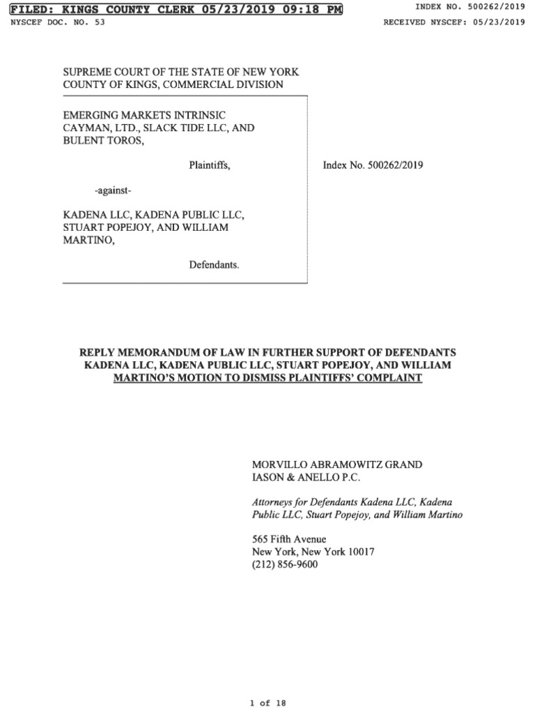 53 23may2019 Memorandum of Law in Reply Further Support Motion To ...