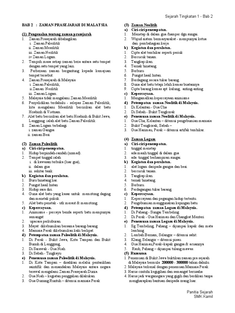 Nota Ringkas Sejarah Tingkatan 1 Bab 2