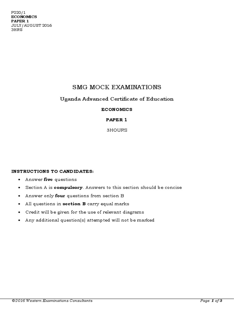 SMG Mock Examinations Uganda Advanced Certificate of Education PDF Demand Economics