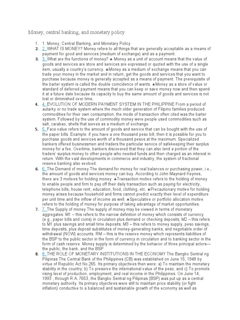 Money, Central Banking, and Policy PDF Money Supply Money