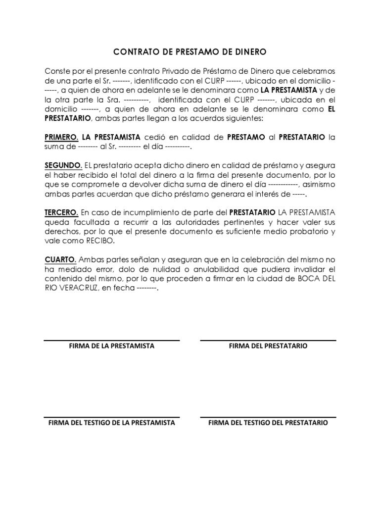 Contrato de Préstamo de Dinero Simple | PDF