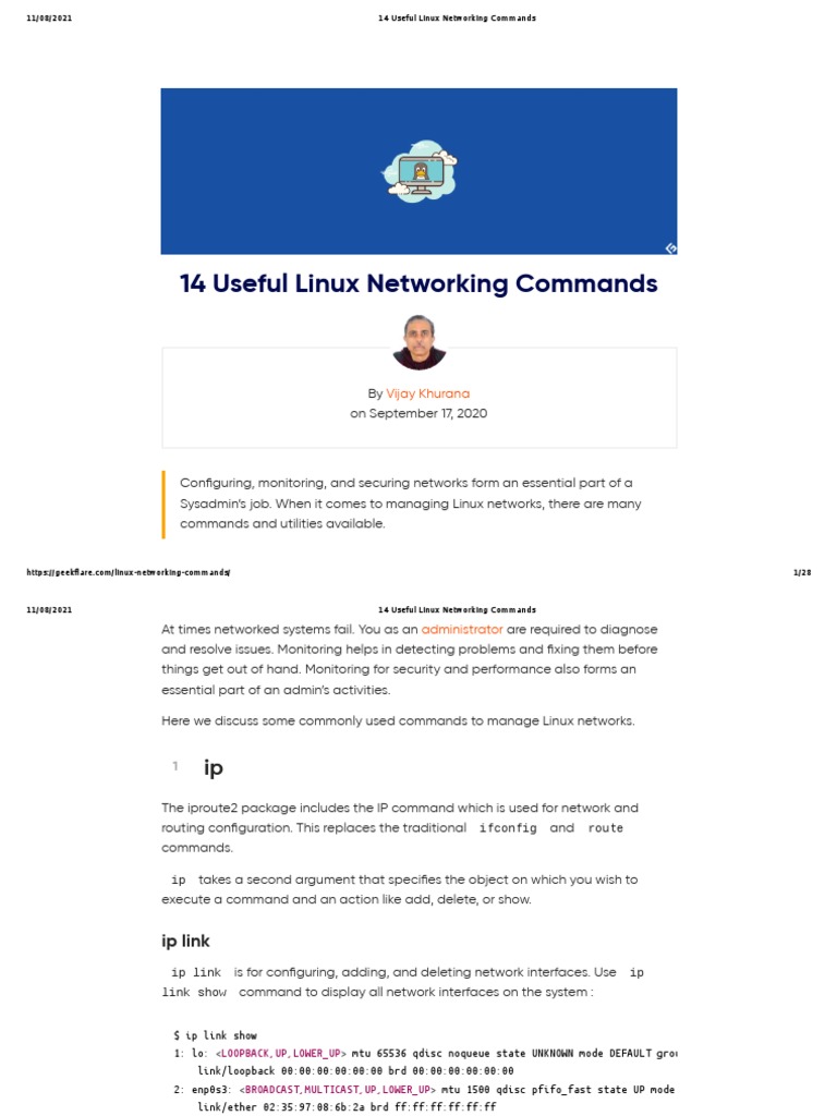 14 Useful Linux Networking Commands PDF Computer Engineering