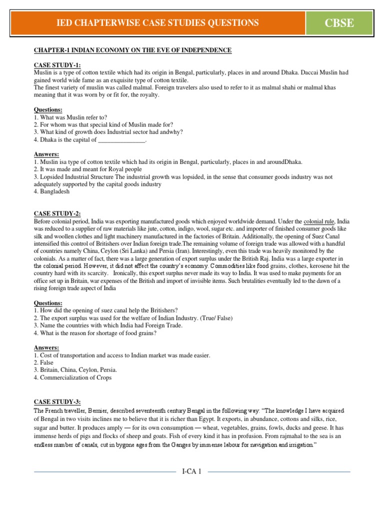 IED CHAPTERWISE CASE STUDIES QUESTIONS CBSE | PDF | Economies