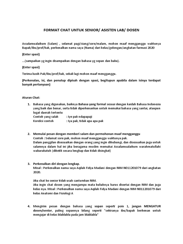 Format Chat Formal untuk Dosen | PDF | Seni & Disiplin Bahasa