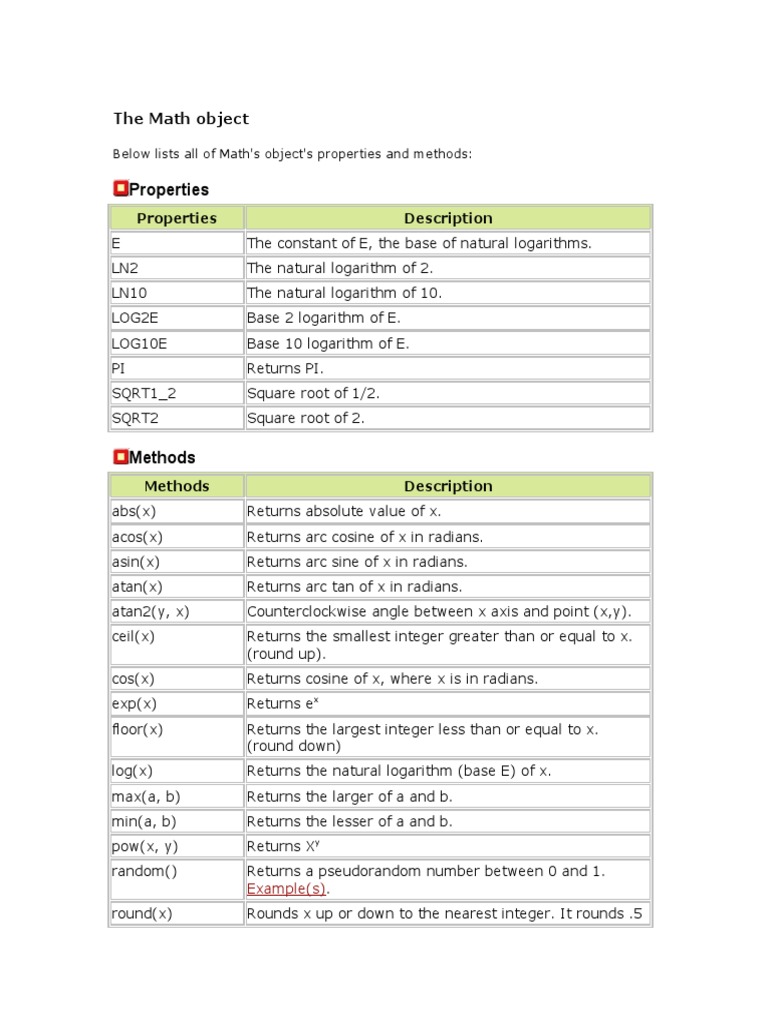 Properties: The Math Object | PDF | Boolean Data Type | Numbers