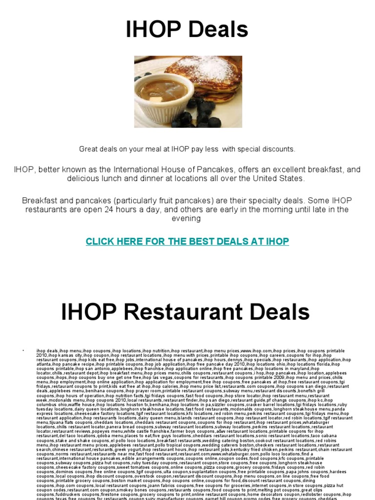 IHOP Deals PDF Menu Restaurants