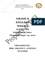 Grade 8 English Week 1: Activities Submission Date: Thru LMS Sept. 03, 2021