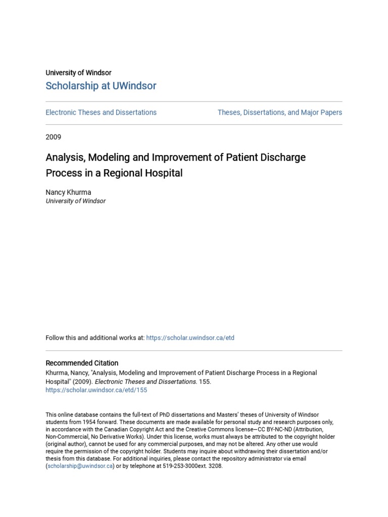 Analysis Modeling and Improvement of Patient Discharge Process I | PDF ...