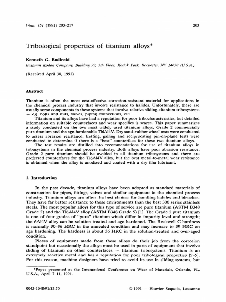 Tribological Properties of Titanium Alloys PDF Wear Titanium