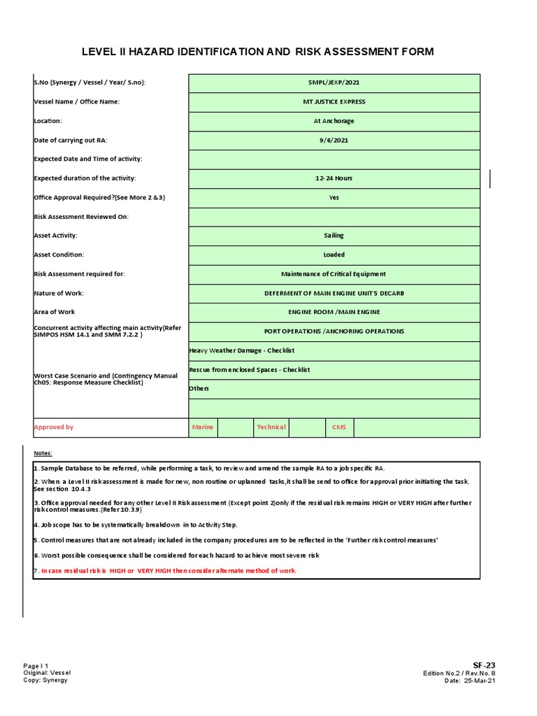 Main Engine Decarb Risk Assessment | PDF | Risk | Hazards