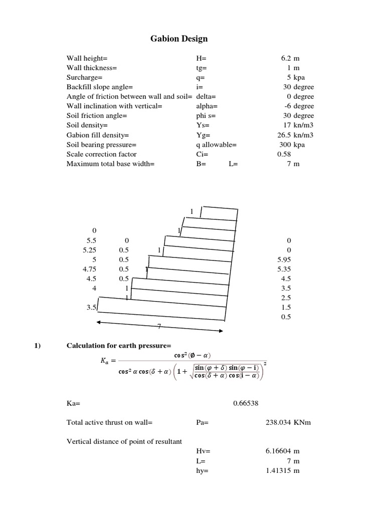 Gabion Wall Design Calculations | PDF | Civil Engineering | Physical ...