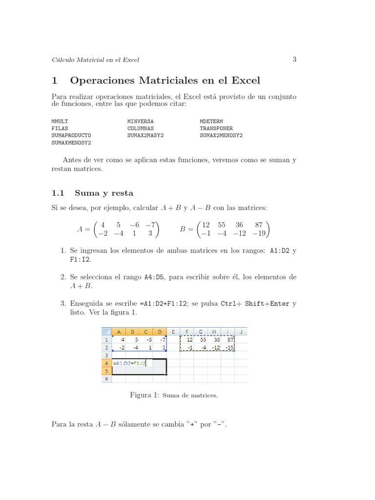 Operaciones Matriciales en Excel | PDF | Matriz (Matemáticas ...