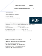 Name: SPORSHO - TUESDAY WEEKLY TEST - SUBJECT: ENGLISH Marks: 50 Sentences Are Given in The Active Voice. Change Them Into The Passive Voice. 5