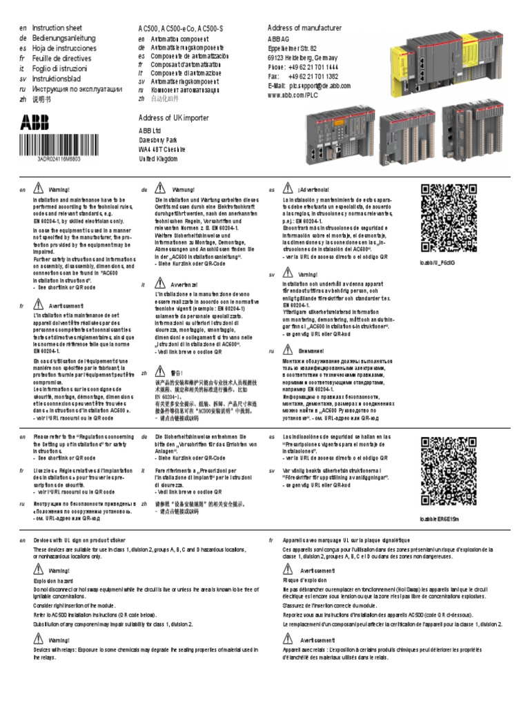 Instruction Sheet AC500 | PDF