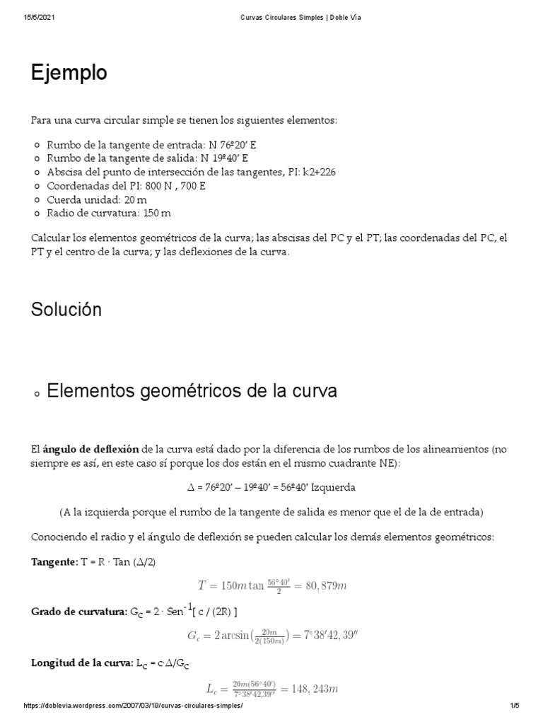 Elementos de Curvas Circulares | PDF | Curva | Sistema de coordenadas ...