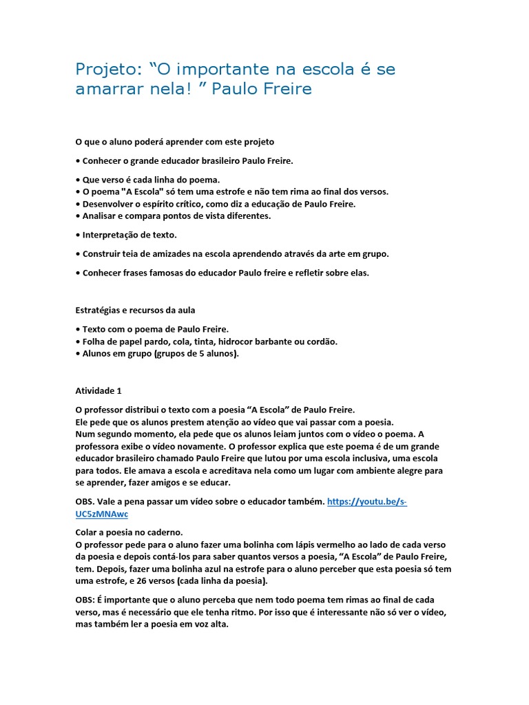 Projeto Paulo Freire | PDF | Poesia | Amizade, image size:768x1024