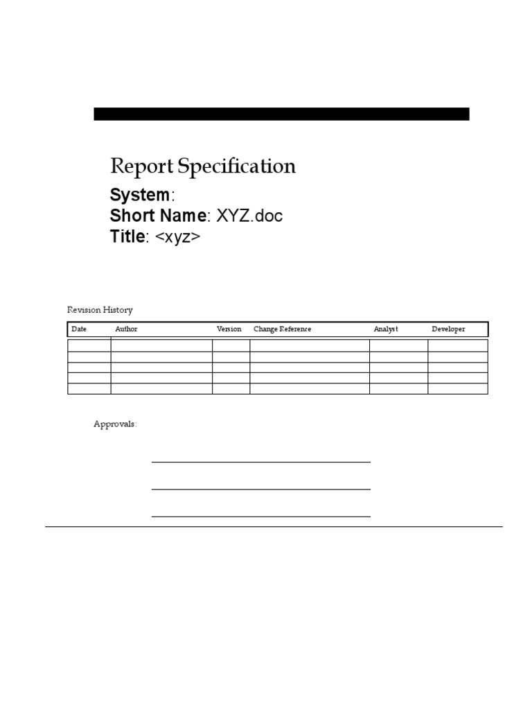 technical specification document sample pdf With Report Specification Template