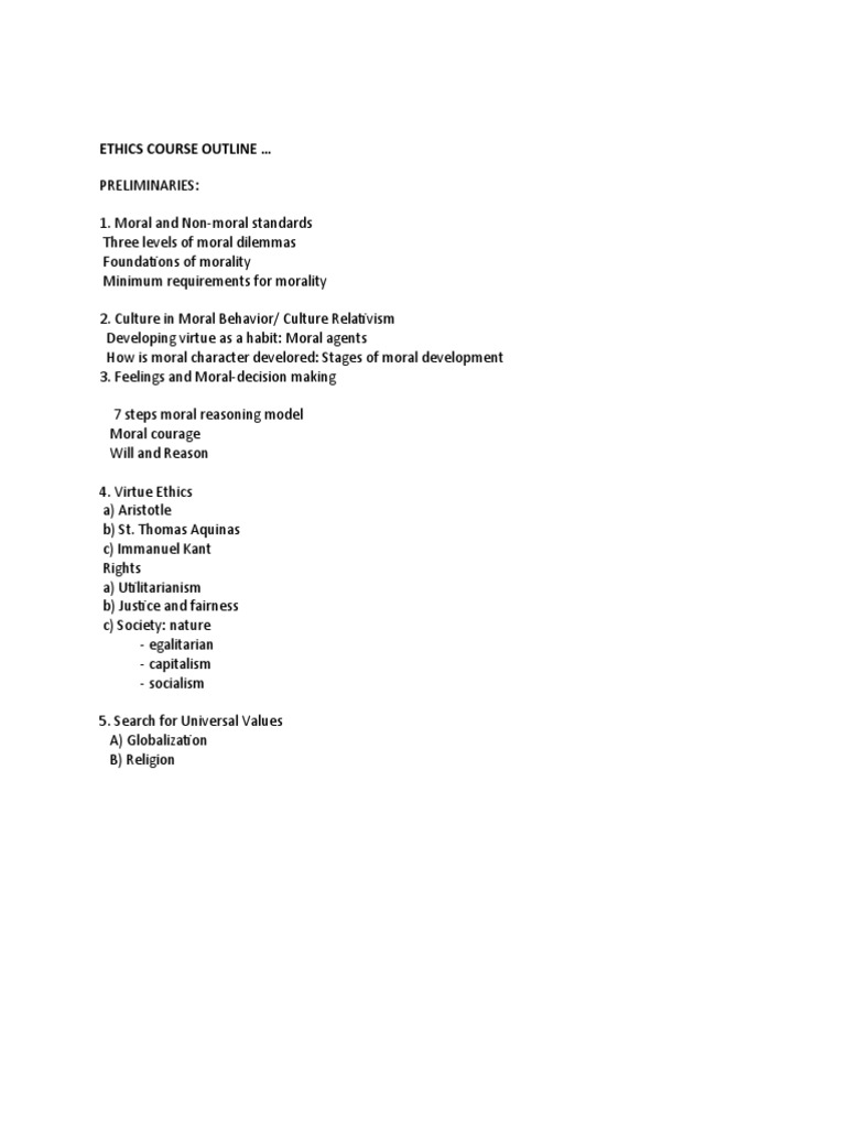 Ethics Course Outline and Key Concepts | PDF | Social Science