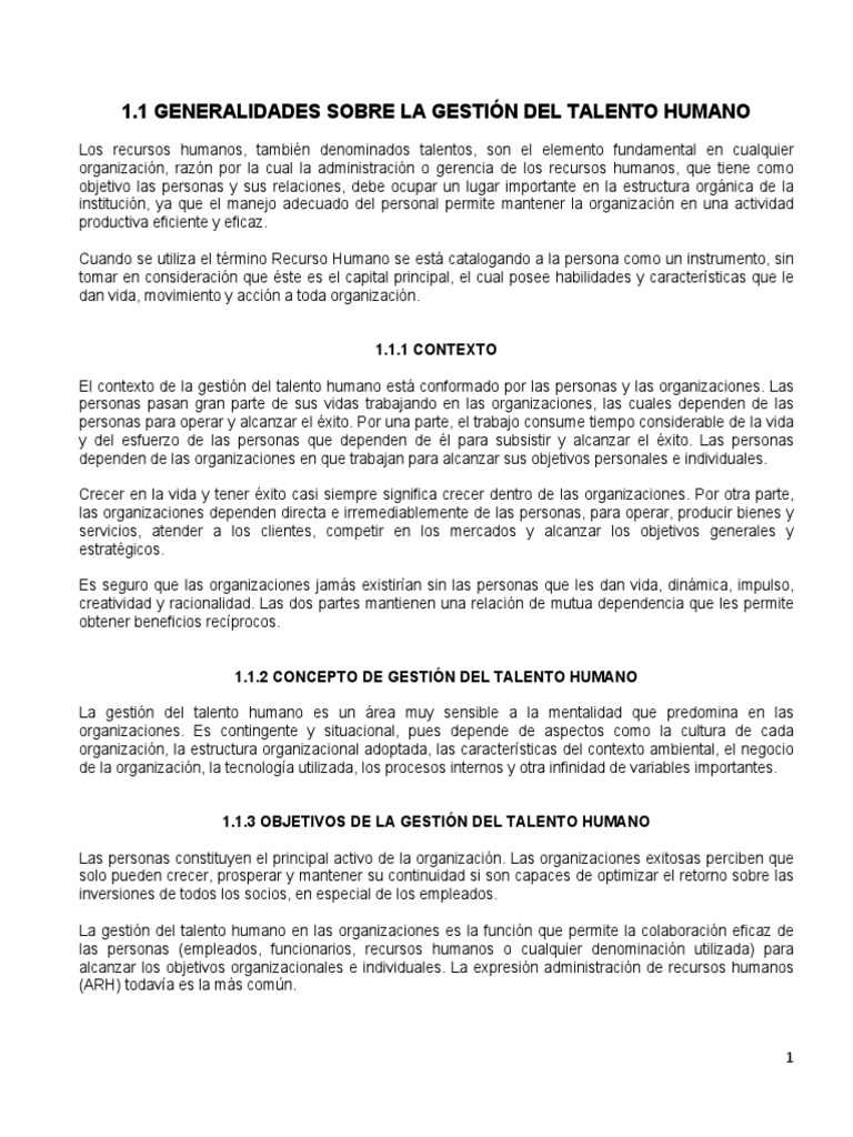 Generalidades de la Gestión del Talento Humano | PDF | Gestión de ...