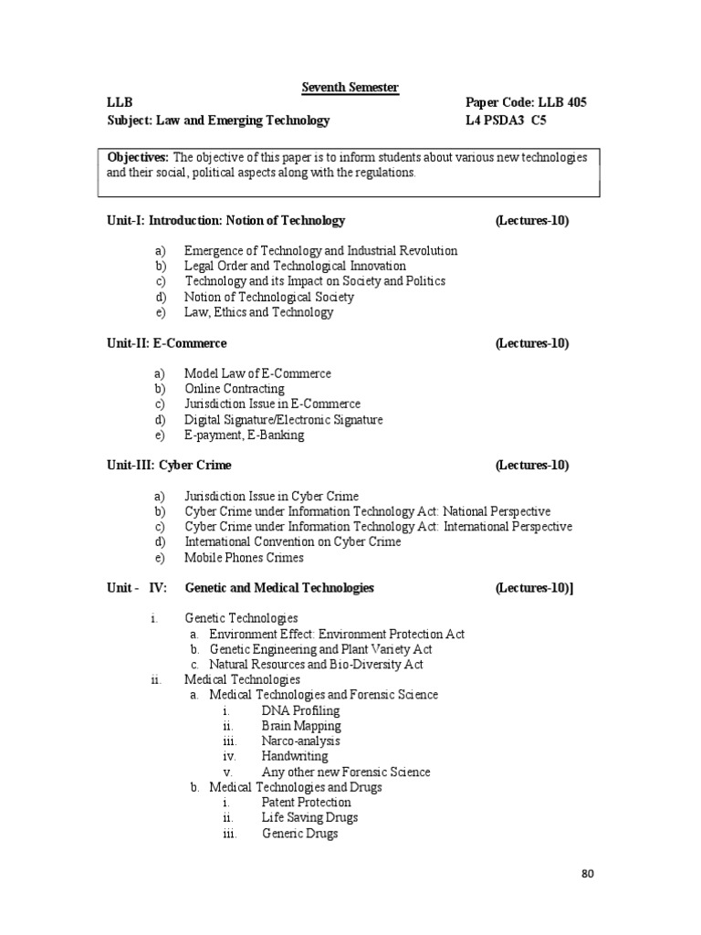 Law and Emerging Technology Syllabus | PDF | Cybercrime | E Commerce