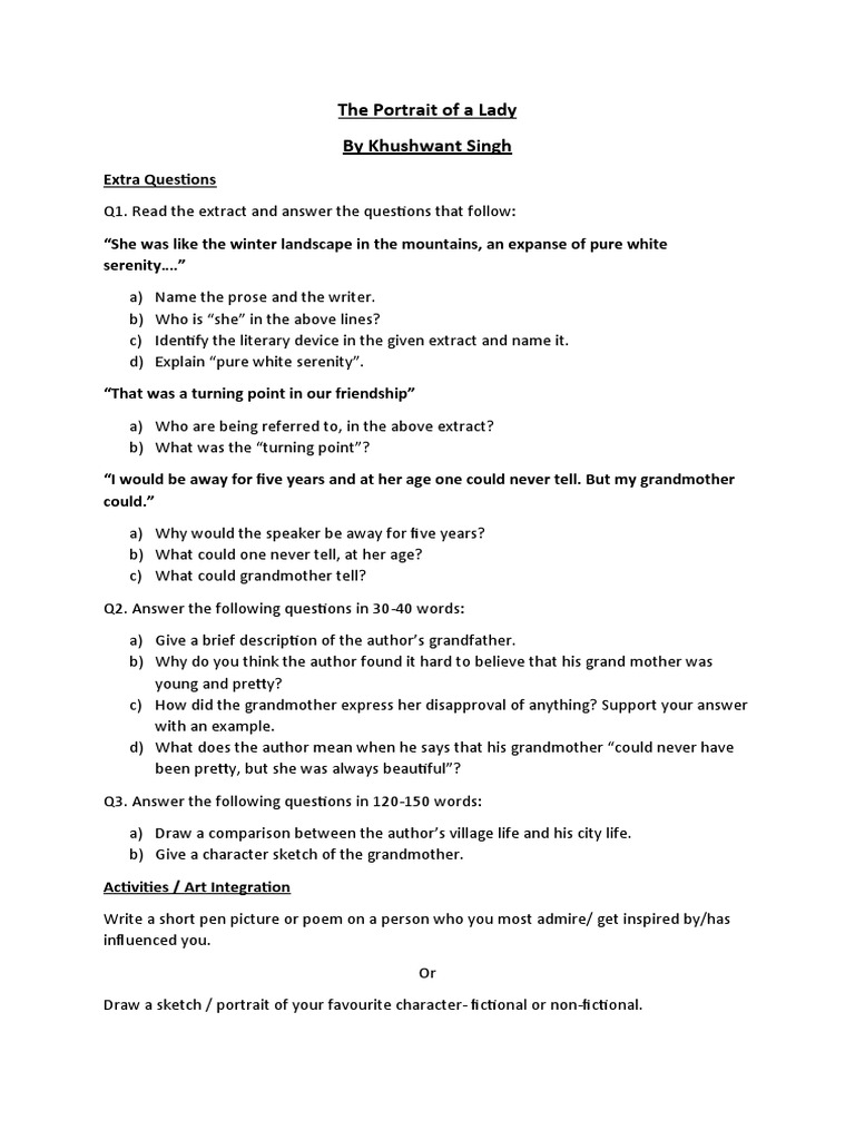The Portrait of A Lady-Extra Questions | PDF