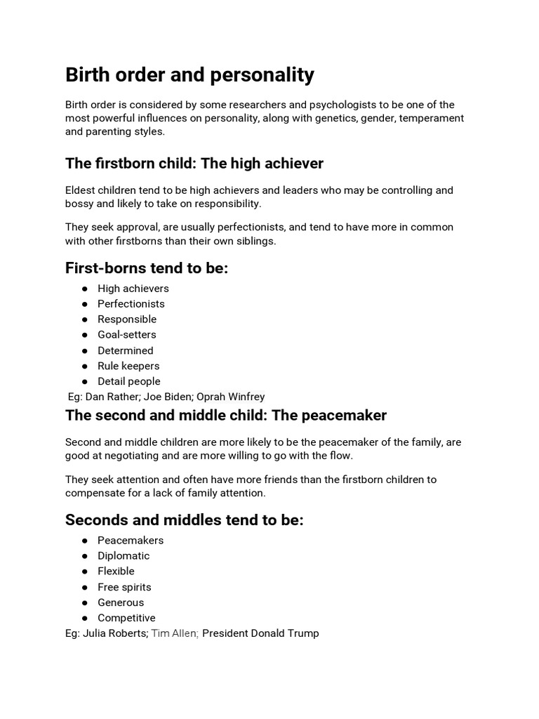Birth Order and Personality | PDF | Sibling | Stepfamily