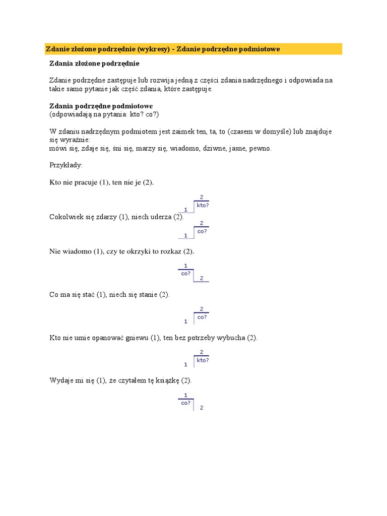 Zdania Złożone Podrzędnie ćwiczenia Pdf Z Odpowiedziami