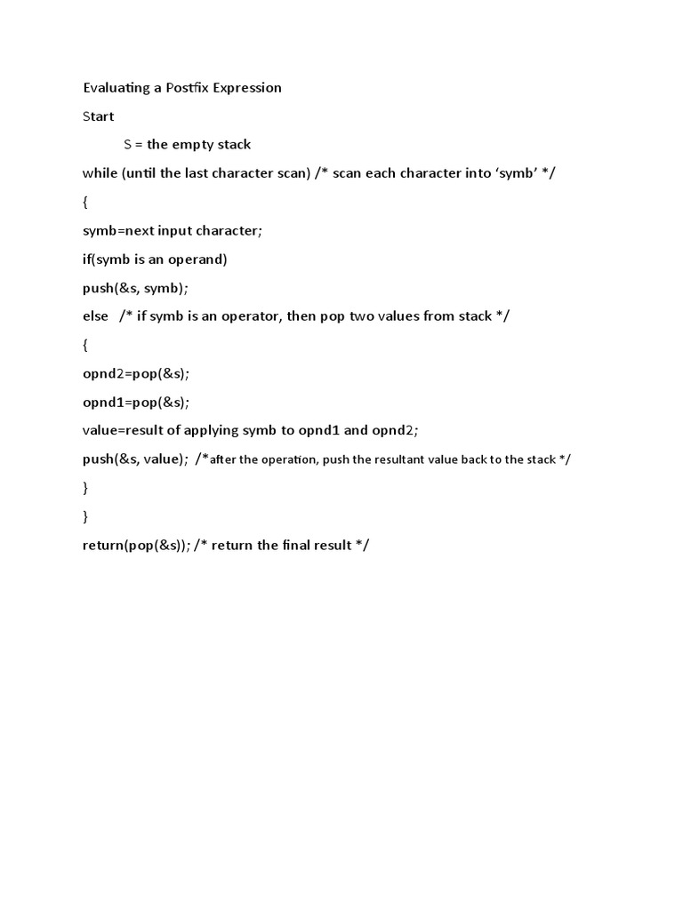 Evaluating A Postfix Expression Algorithm | PDF | Teaching Methods ...